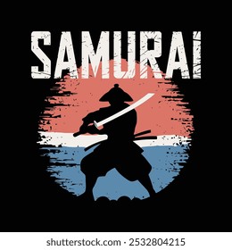 T-Shirt-Design mit 'Samurai' Text, Silhouette von Samurai auf Wolke