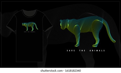  t shirt design screen printing minimal style save the animals concept panther lines colors