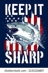 t shirt design SHARK AND AMERICAN FLAG
