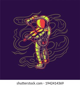t shirt design side view of an astronaut playing the violin illustration