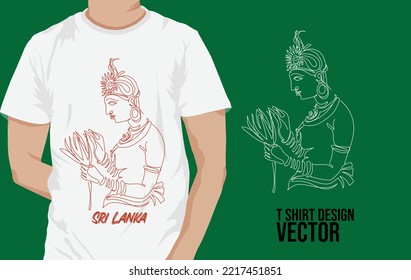 T Shirt Design sigiriya Rock Art Line Drawing.One line Illustration.  