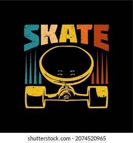 t shirt design skate with skateboard adn black background vintage illustration