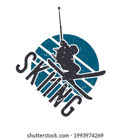 t shirt design skiing with silhouette man playing ski flat illustration