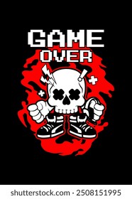 t shirt design Skull Gamer Game Over Cartoon
