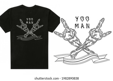 T shirt design with skull hand yo man style 