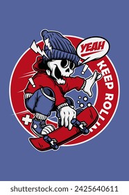 t shirt design Skull Skater Keep rollin
