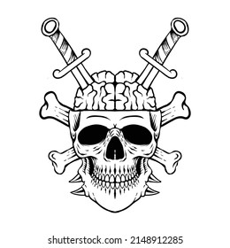 t shirt design  skull with sword black and white