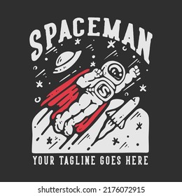 t shirt design spaceman with flying spaceman wearing cloak with gray background vintage illustration
