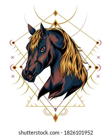 T shirt design template. horse illustration vector.