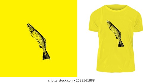 t shirt design template with sea fish texture