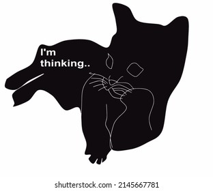 T shirt design template.Cute cat picture vector illustration with caption I'm thinking
