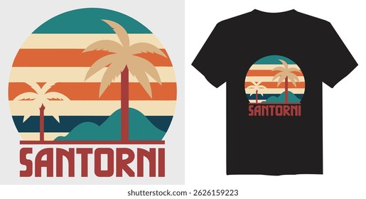 T -shirt design text Santorni vector on vintage background 