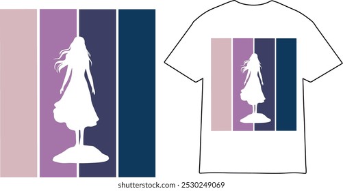 Un diseño de camiseta que tiene una imagen de una mujer en él.