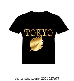  t shirt design with Tokyo  green leaf 