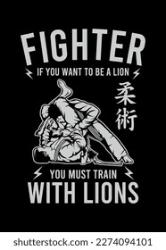 t shirt design TRAIN WITH THE  LION JIU JITSU
