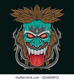 t shirt design tribal tiki engraving style 