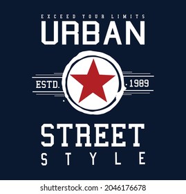 t shirt design Urban street style dark blue with circle star 