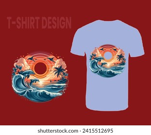 T Shirt Design Welcome To The sunset beach with palm tree Vintage Illustration