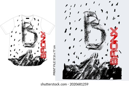 t shirt design, white t shirt, b symbol and bronx word print, clothing apparel garment style