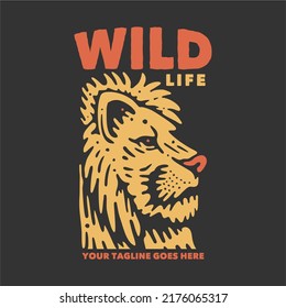 t shirt design wild life with lion face and gray background vintage illustration