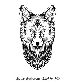 t shirt design wolf with mandala illustration black and white