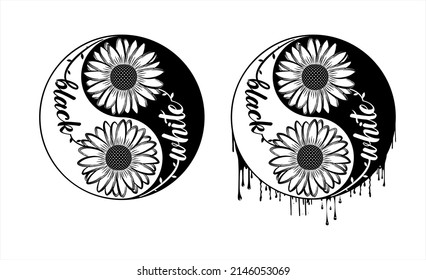 T shirt design Yin and Yang of Sunflower Black and White t shirt design 