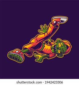 t shirt design zombie dance sideways and feet up break dance illustration