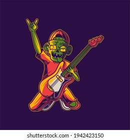t shirt design zombie with hands above ily guitar illustration
