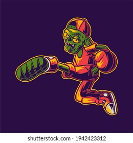 t shirt design the zombie kicks with the left foot boxing illustration