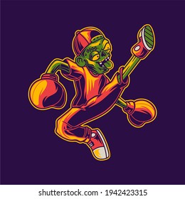 t shirt design the zombie kicks with the right foot boxing illustration
