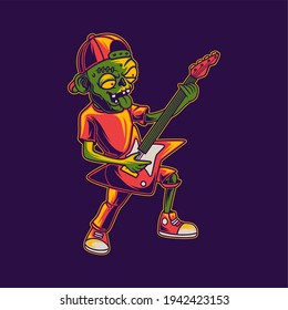 t shirt design zombie side view of zombies playing guitar illustration