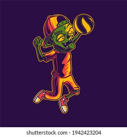 t shirt design zombie with a smash position volleyball illustration
