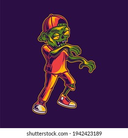 t shirt design zombie walking side view illustration