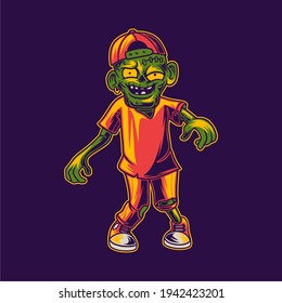 t shirt design zombie walking front view illustration