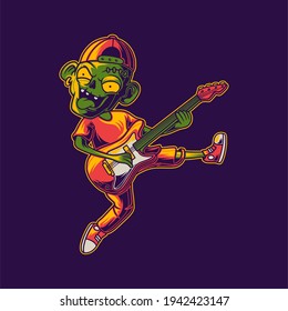 t shirt design zombies playing guitar with their legs up illustration