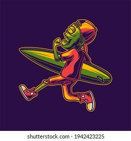 t shirt design zombies running with surfboards surfing illustration