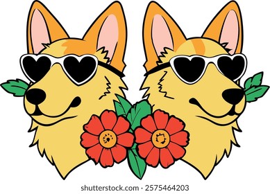 T shirt Dogs heads flowers leaf's