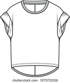 T shirt flat sketch FOR GIRLS. Technical drawing of fashion t shirts for girls. You can use it for sewing pattern.