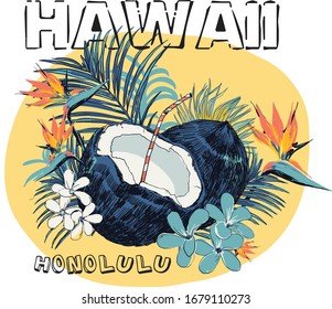 T shirt graphic design. Hawaii, honolulu vector