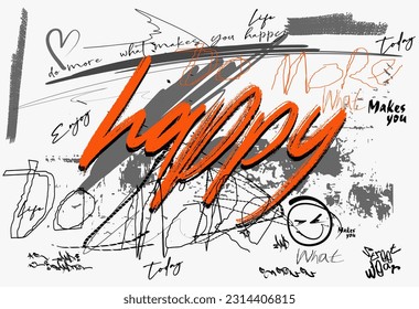 diseño gráfico gráfico de camisetas de impresión vectorial, tipografía de graffiti de arte callejero con efecto spray, estampado de camisetas de salpicadura de texto