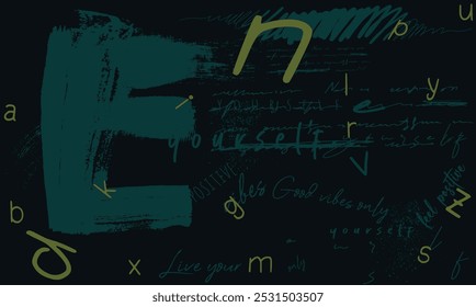 Vector de impresión de gráficos de camiseta, letras textura textil de dibujo a mano, letras de graffiti sin patrón, letras sin significado. Escritura de la mano inconsútil, patrón de escritura de la mano del vintage. eps8