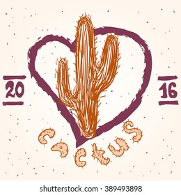 T shirt graphics. Retro textured tee print. Cactus illustration. Typographic apparel fashion design.