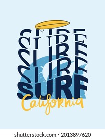 Diseño de impresión de slogan de camisetas. Surf concepto de verano con olas y tablas de surf.