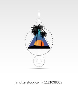 T shirt graphics, Vector print design, California typography and sunglasses with palm trees