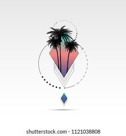 T shirt graphics, Vector print design, California typography and sunglasses with palm trees