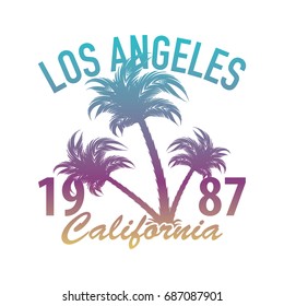 T shirt graphics / Vector print / Los Angeles California summer concept with palm trees design