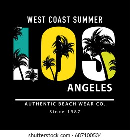 T shirt graphics / Vector print design / Los Angeles typography with palm trees