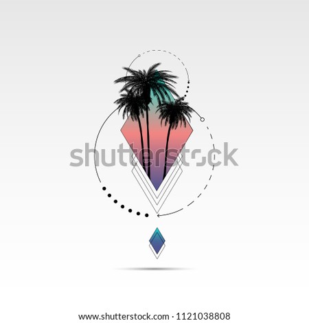 T shirt graphics, Vector print design, California typography and sunglasses with palm trees