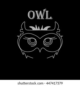 T shirt grey owl on black background . Abstract sign pattern. Bright fashion graphic design. Modern stylish for summer. Template for prints decoration. Vector illustration.