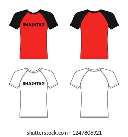 T shirt hashtag man template (front, back views), vector illustration isolated on white background